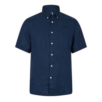 Timberland Herenoverhemd van Mill Brook, van linnen, met kraag en knoopsluiting (Donkere saffier)