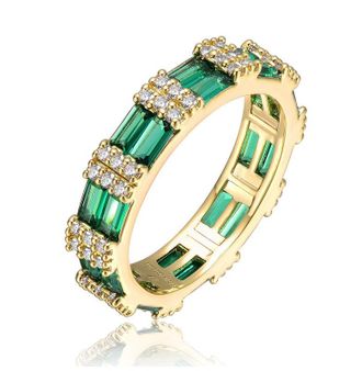 Rachel Glauber 14k Gold Plated with Double Emerald Green Cubic Zirconia Band Ring