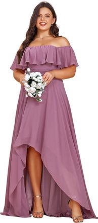 Ever-pretty Womens Elegant Off The Shoulder High-Low Chiffon Bridesmaid Dress Orchid 10UK