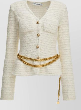 Self Portrait textured-knit cardigan