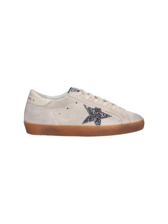 Golden Goose Soft Beige Suede Low-Top Sneakers with Glittery Star Detail