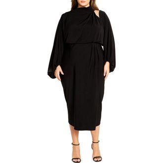 City Chic Jaylee Shoulder Cutout Long Sleeve Dress in Black at Nordstrom Rack, Size Xl/22W