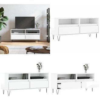vidaXL Mobile Porta TV Bianco Lucido 100x34,5x44,5cm Legno Multistrato - Mobile TV con ripostiglio - Mobile TV in legno