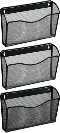 OEM Porte-documents Mural En Lot De 3, Fer, Pour Magazines Et Journaux, H X L X P : 22 X 35,5 X 8,5 Cm, Noir