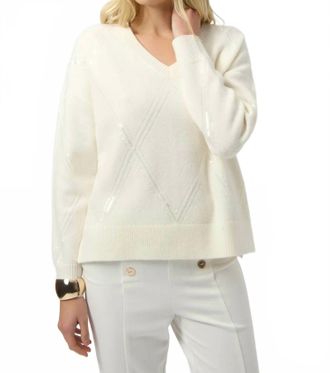 Joseph Ribkoff Sequined V-Neck Pullover Sweater Top In Winter White