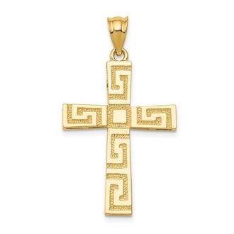 Diamond2Deal 14k Yellow Gold Greek Key Cross Pendant
