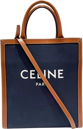 Celine Brown Navy Canvas Leather Tote Bag (Pre-Owned)