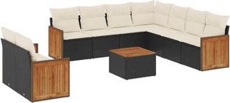 vidaXL Vidaxl - Set De Sof&aacute;s De Jard&iacute;n 10 Pzas Cojines Rat&aacute;n Sint&eacute;tico Negro