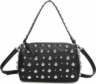 Generic Studded Shoulder Bag for Women, Small Synthetic Crossbody Handbag with Top Zip Closure, Adjustable Strap & Silver Tone Hardware, Casual & Party Bag (B