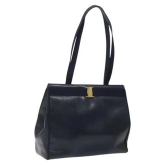 Ferragamo Tweedehands leren handtassen - Dames - Vintage Schoudertas - Blauw - ONE Size - Leer - Vintage