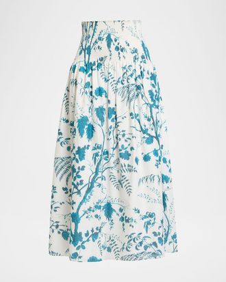 Erdem Floral Cotton-Linen Midi Skirt
