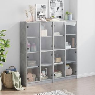 Berkfield Home Modern Bookcase with Doors Concrete Grey 136x37x142 cm Engineered Wood | Size: 136 x 37 x 142 cm