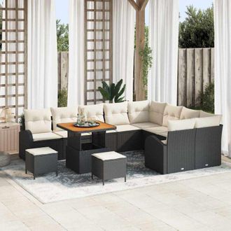vidaXL Conjunto De Sof&aacute; De Jard&iacute;n 12 Pcs Negro, Crema 80 X 80 X 71 Cm Vidaxl