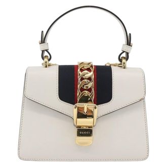 Gucci Sylvie Top Handle Bag Leather White Leather Handbag (Pre-Owned)