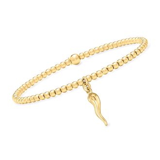 RS Pure by Ross-Simons 3mm 18kt Gold Over Sterling Bead Stretch Bracelet With Italian Horn Charm