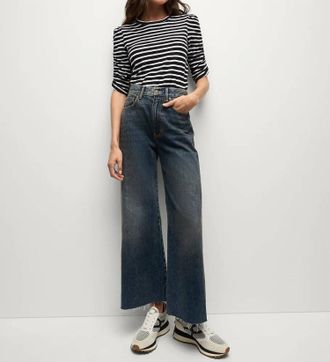 Veronica Beard Waldorf Ruched Tee In Navy/white
