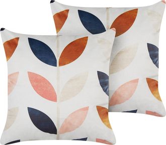 Beliani Conjunto De 2 Cojines De Terciopelo Multicolor 45 X 45 Cm Patr&oacute;n De Hojas Quinoa