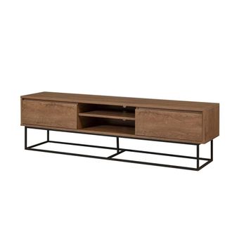 Calicosy Mueble de TV 2 nichos 2 cajones decoraci&oacute;n nogal L180 cm