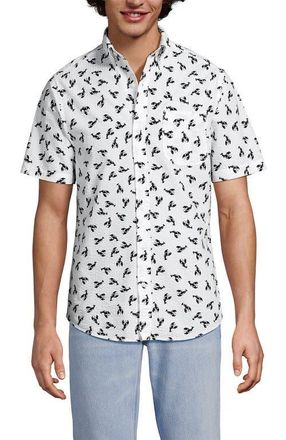 Lands End Short Sleeve Seersucker Shirt in Lunar Navy/white/lobsters at Nordstrom, Size Xx-Large
