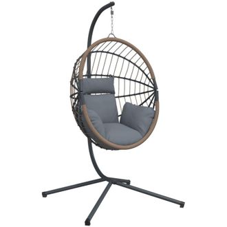 vidaXL Silla Colgante Huevo Con Soporte Rat&aacute;n Y Acero Gris Claro Vidaxl