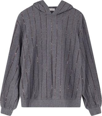 Brunello Cucinelli Dazzling Embroidery Top - Dames - Hoodies - Grijs - M - Katoen - Hoodies & sweatvesten