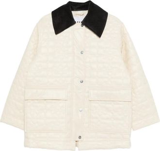 Ganni corduroy-collar quilted jacket - Beige