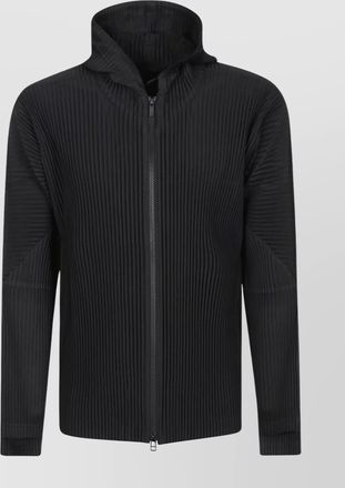 Homme Pliss&eacute; Issey Miyake ribbed texture hooded zip-up sweater