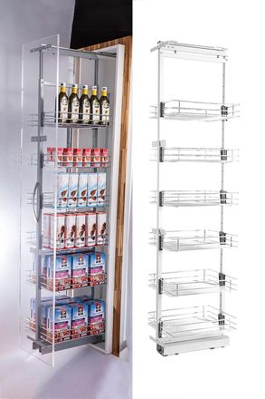 Living and Home Metal Pull-out Pantry Kitchen Cabinet Basket Shelf in Silver | Size: Medium