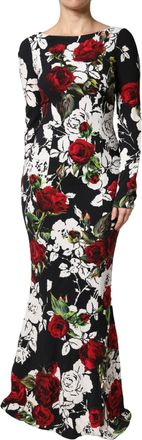 Dolce & Gabbana Black Floral Viscose Bodycon Long Gown Womens Dress