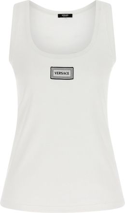 Versace 90s Vintage Logo Top Bianco-Donna