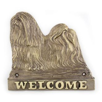 OEM Lhasa Apso - Cartel Para Puerta Con Un Perro, Placa De Bienvenida De Lat&oacute;n, Cartel Exclusivo Con La Palabra Welcome De Art-dog