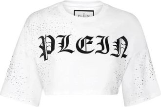 Philipp Plein T-Shirt Cropped con Strass - - Tops - Donna - Bianco - S