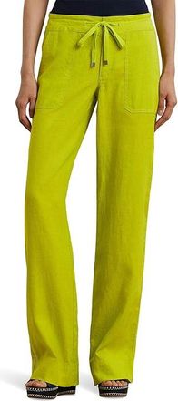 Lauren Ralph Lauren Linen Wide-Leg Pants Womens Clothing Lime Chartreuse : 10 32