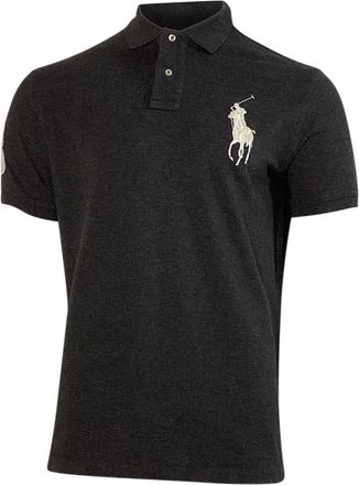 Polo Ralph Lauren Big Pony Custom Slim Fit Mesh Polo Shirt in Grey Cotton