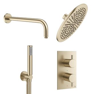 Crosswater MPRO Regendoucheset Inbouw - 30cm hoofddouche - wandarm - staafhanddouche - geborsteld messing