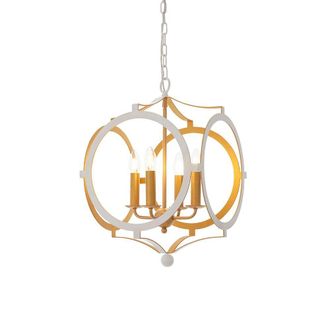 Loops Matt White & Gold Ceiling Pendant Light - 4 Bulb Hanging Circular Frame Fitting