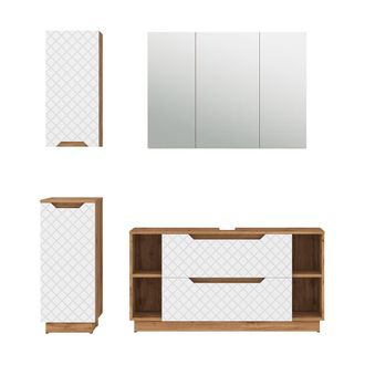 Vicco Set Di Mobili Da Bagno Lotta, Rovere/bianco Con Struttura In Piastrelle, 4 Parti, Vicco