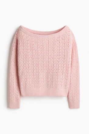 H&M Pointelle-knit Off-the-shoulder Jumper in Light Pink at Nordstrom, Size Xx-Large