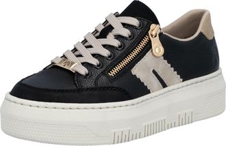 Rieker Plateausneaker RIEKER, Damen, Gr. 36, beige (schwarz, hellbeige), Leder, Lederimitat, kontrastfarbene Details, Schuhe Plateausneaker, Schn&uuml;rschuh, Hal