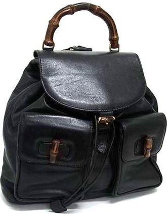 Gucci Bamboo Black Leather Backpack (Pre-Owned)