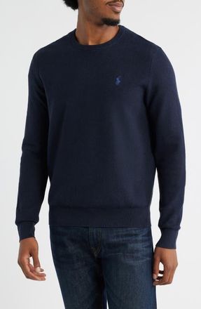 Polo Ralph Lauren Textured Cotton Crewneck Sweater in Navy Htr at Nordstrom, Size Xx-Large