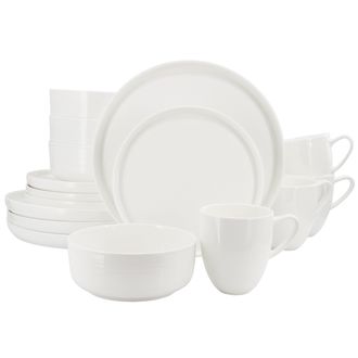 Gibson Home Annual Rings 16 Piece Bone China Dinnerware Set in White