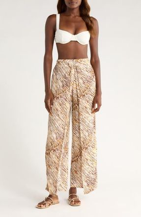 Elan Print Cover-Up Wrap Pants in Neutral Sahara at Nordstrom, Size X-Small