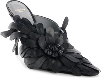 Balenciaga Duchesse Floral Petal Pointed Toe Mule in Black/Gold at Nordstrom, Size 10Us