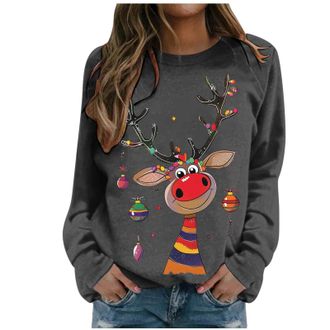 Generic Christmas Sweatshirt For Women Ladies Christmas Jumpers Cute Reindeer Print Sweatshirt Loose Funny Xmas Jumpers Long Sleeve Crewneck Shirt Ladies Fash