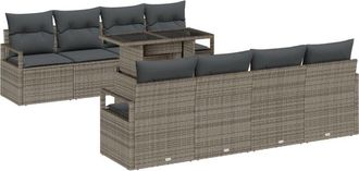 vidaXL Garden Sofa Set with Storage 9 pcs Light Grey Poly rattan Vidaxl