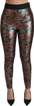 Dolce & Gabbana Green Bronze Leaf Tights Skinny Womens Pants