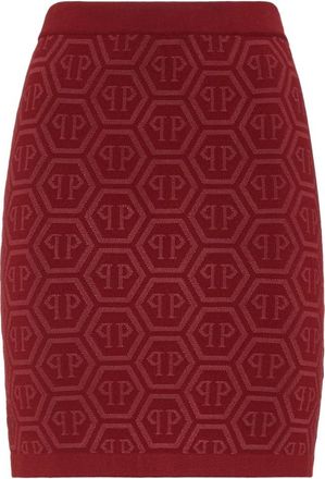 Philipp Plein Gebreide Mini Rok Monogram - Dames - Korte rokken - Rood - XL - Rokken