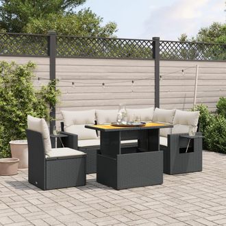 vidaXL Set De Sof&aacute;s De Jard&iacute;n 6 Piezas Y Cojines Rat&aacute;n Sint&eacute;tico Negro Vidaxl