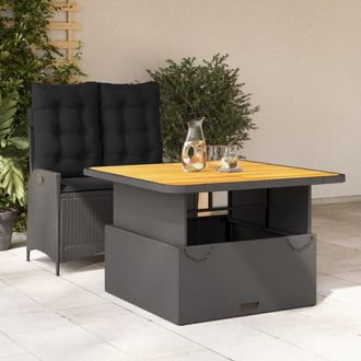 vidaXL Set Comedor De Jard&iacute;n 2 Pzas Con Cojines Rat&aacute;n Sint&eacute;tico Negro Vidaxl